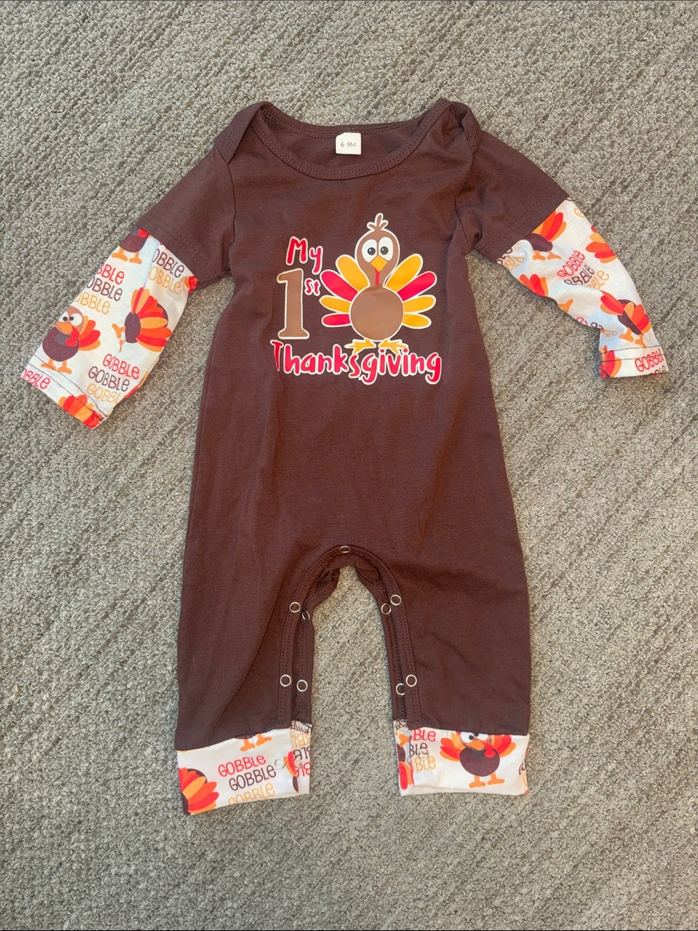 Thanksgiving Turkey Mix One-Piece Footies - Brown, Cream, Orange - Picture 8 of 11